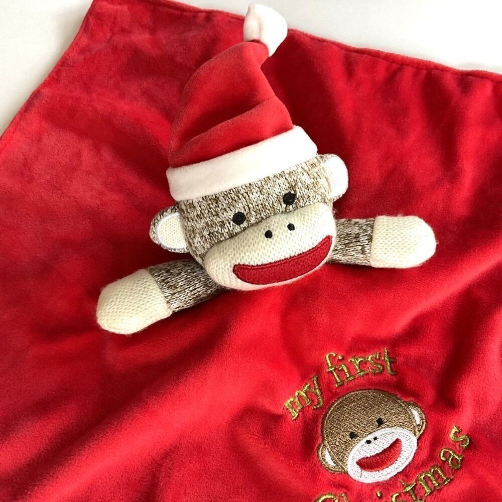 Baby Starters Sock Monkey My First Christmas Lovey Security Blanket Plush Red